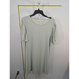 EcoThreads Sage Green Ribbed Flutter Sleeve Smocked T-Shirt Dress Size Large